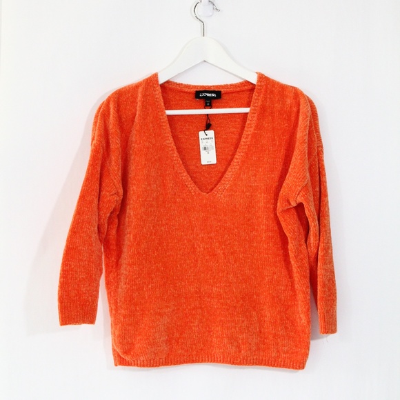 Express Chenille Sweater NEW Women Top Deep V Neck XS soft cozy - Picture 1 of 8